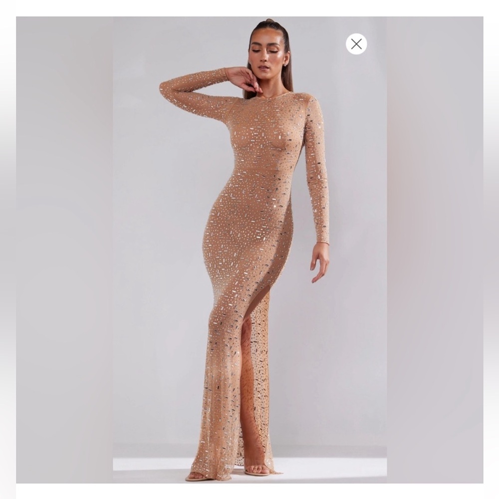 PORTIA sample sale
Sheer Embellished Long Sleeve Evening Gown